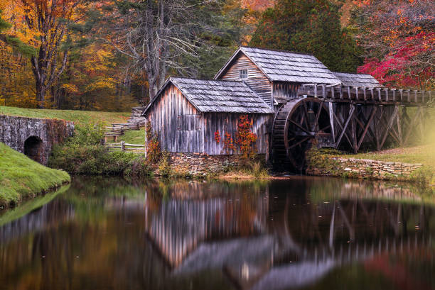 Mabry mill with fall foliage along the Blue Ridge Parkway in Virgina.